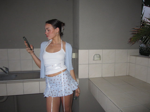 Strawberries and Cream Mini Skirt Blue